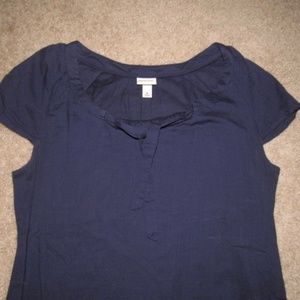 Women's Navy Cotton Short Sleeve Shirt